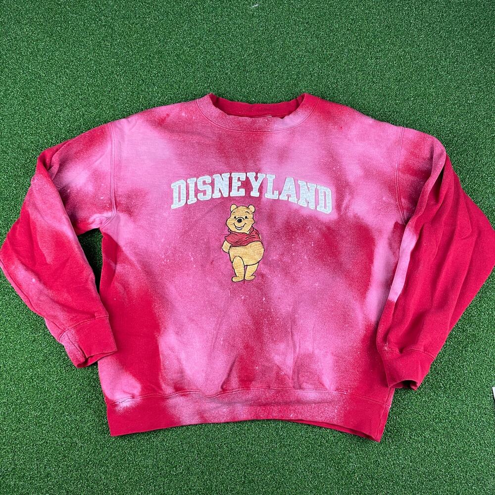 Vintage Disneyland Winnie the Pooh Embroidered Bleached Red Sweatshirt Sz S